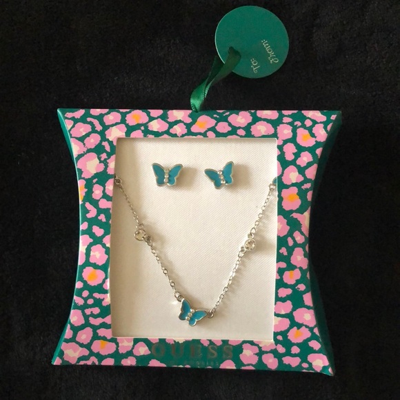 Butterfly earring and necklace set turquoise and silver with diamond accent. - Picture 3 of 4